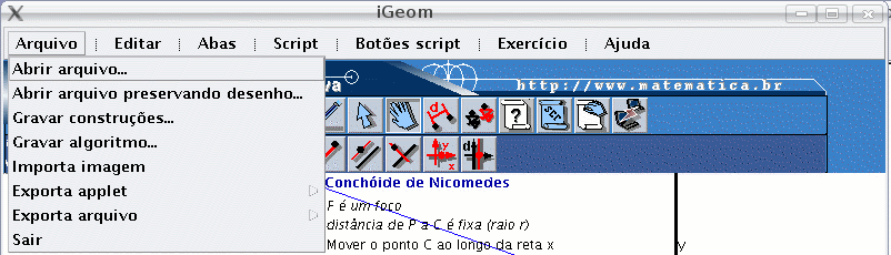 menu de opções para gerenciamento de arquivos